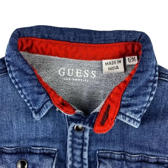 Guess Stretch Denim Roll Up Cuffs Shirt -size 12M - Picture 8 of 8